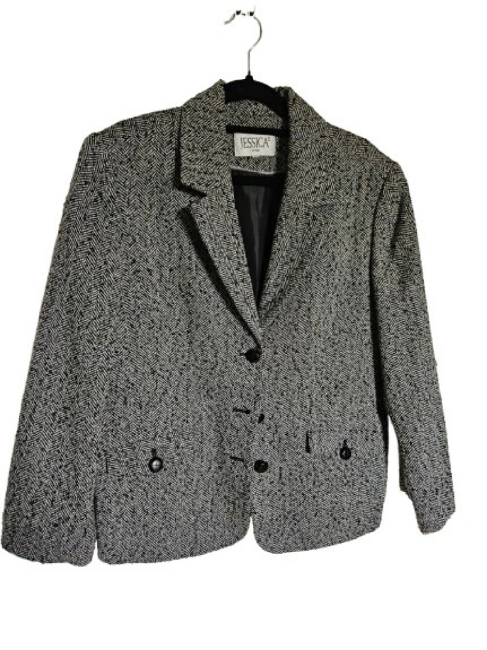 Jessica Black & White Herringbone Blazer Jacket